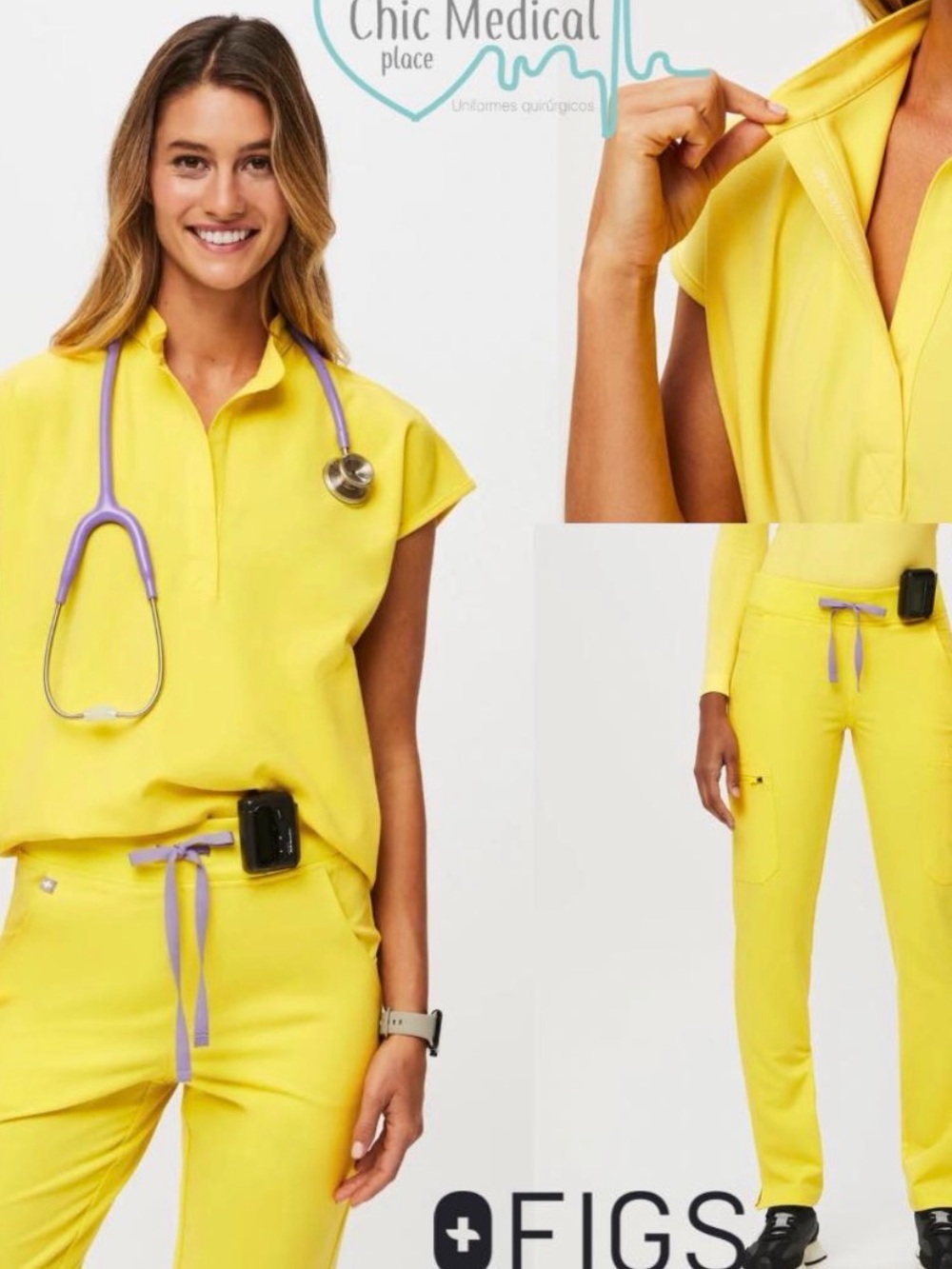 FIGS Women’s Lifesaver Yellow Rafaela Scrub Top Small